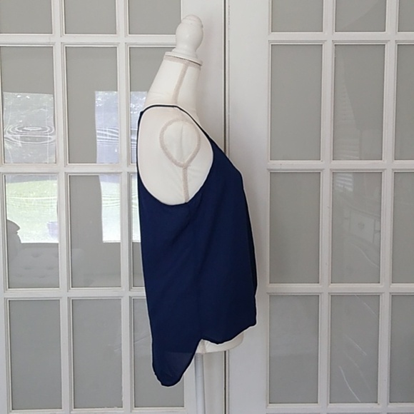 NEW Lily White Sleeveless V Neck Navy Chiffon Surplus Wrap Blouse - Picture 4 of 13